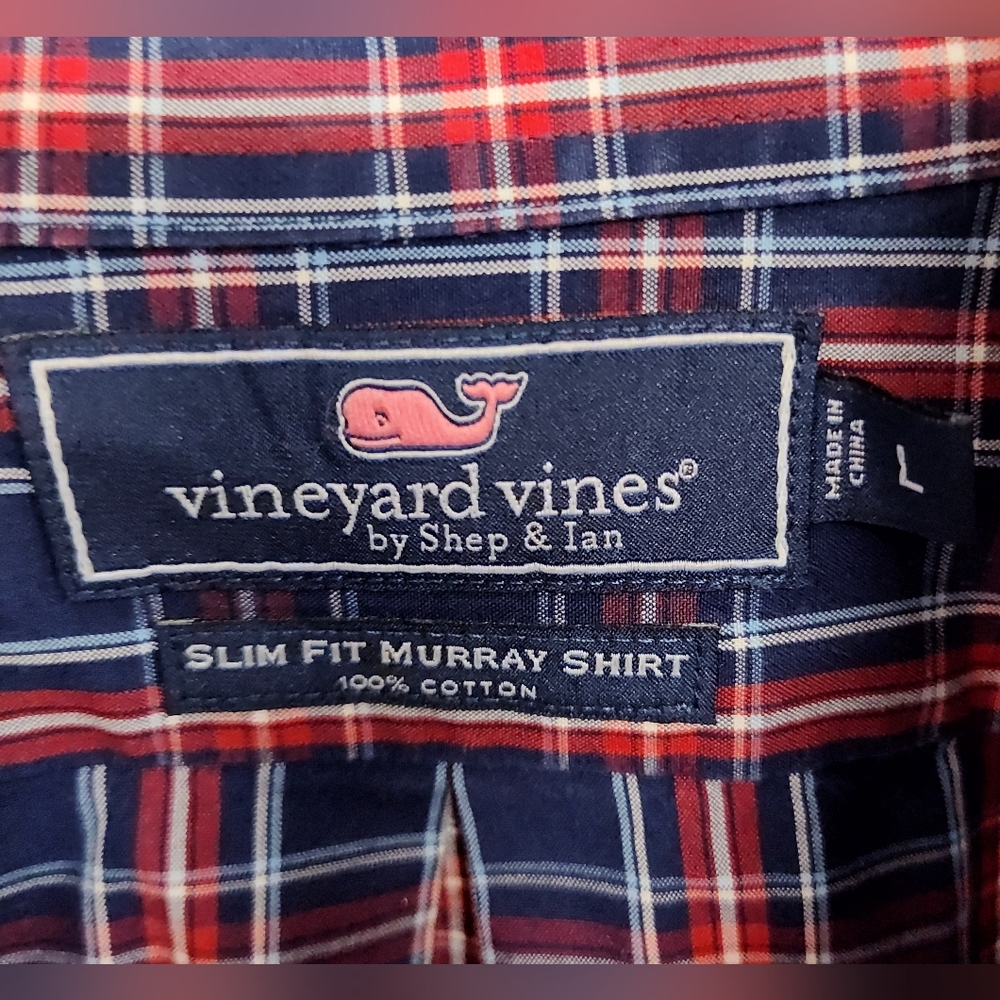 Men's Vineyard Vines Slim Fit Murray Plaid Shirt 100% Cotton - Size Large-  EUC - Picture 4 of 4